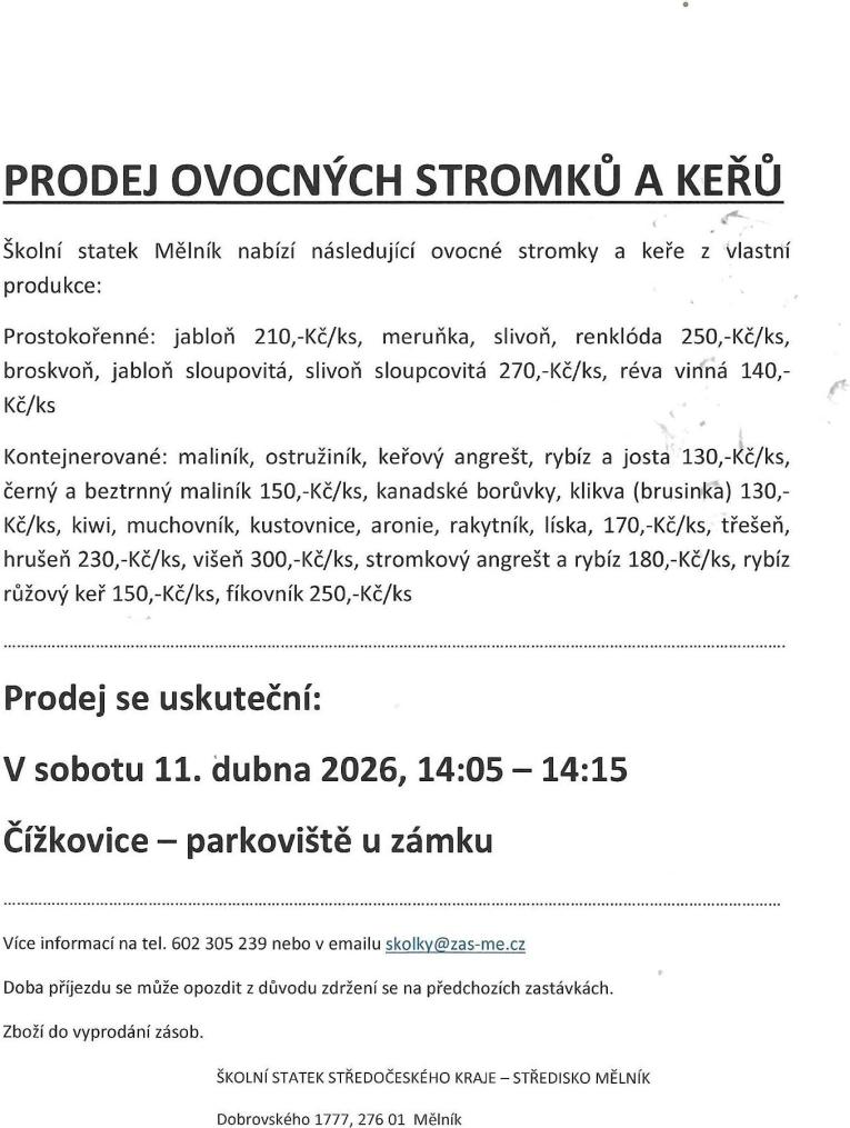 Prodej ovocných stromků