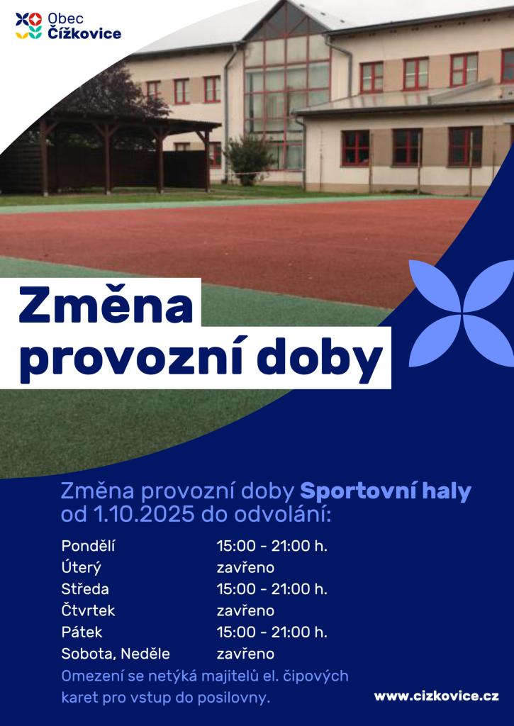 Provozní doba hala - říjen 2025
