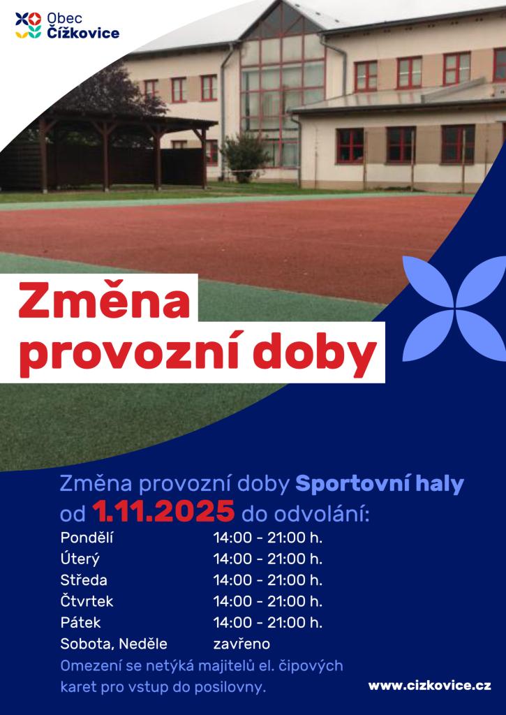 Změna provozní doby hala od 1.11.2025