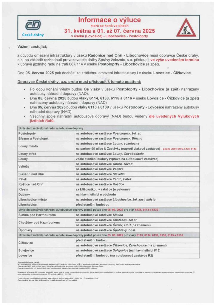 výluka - květen - červen 2025