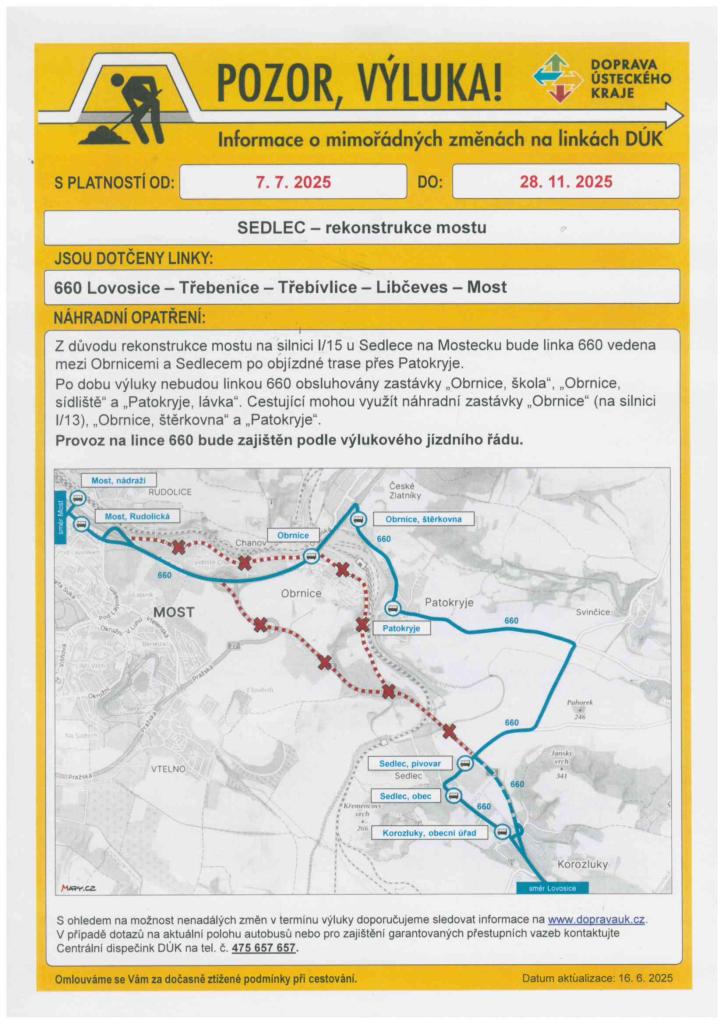 Výluka Lovosice - Most 7.7.-28.11.2025