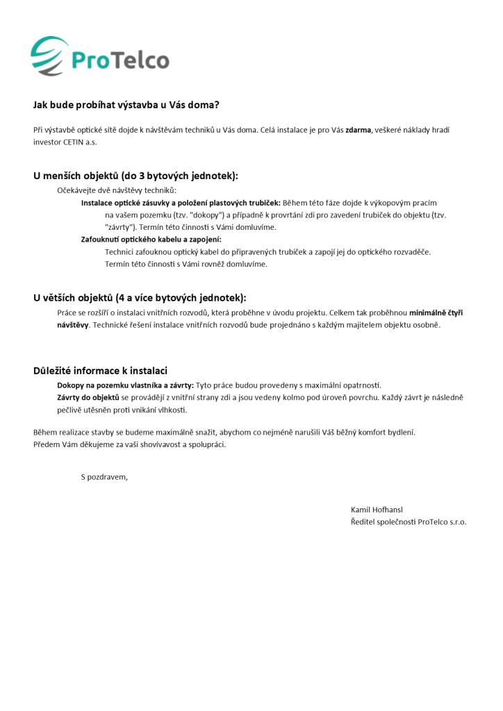 Info - výstavba optické sítě