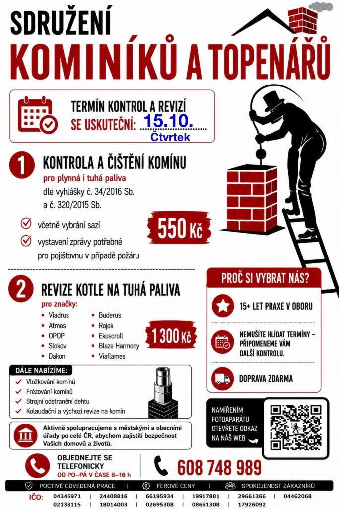 Čištění komínů 15.10.2026