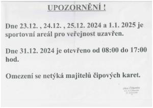 Upozornění - uzavření hala 12/2024