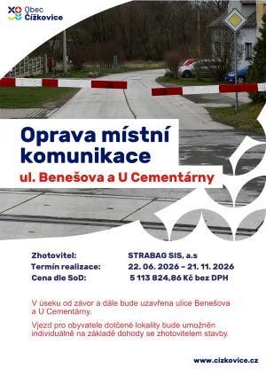 Oprava ul. Benešova a U Cementárny